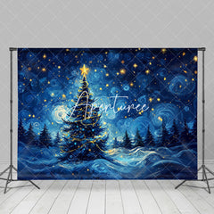 Aperturee - Aperturee Twinkling Stars Blue Sky Xmas Tree Christmas Backdrop