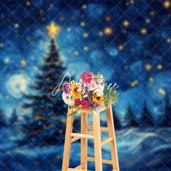 Aperturee - Aperturee Twinkling Stars Blue Sky Xmas Tree Christmas Backdrop