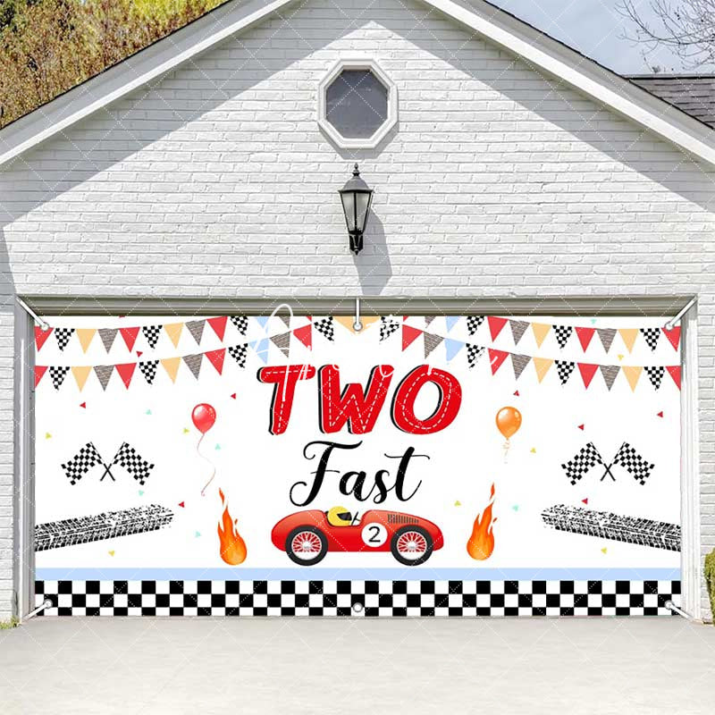 Aperturee - Aperturee Two Fast Racing Car 2Nd Birthday Garage Door Banner