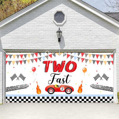 Aperturee - Aperturee Two Fast Racing Car 2Nd Birthday Garage Door Banner