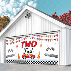 Aperturee - Aperturee Two Fast Racing Car 2Nd Birthday Garage Door Banner