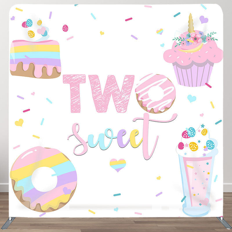 Aperturee - Aperturee Two Sweet Desserts Fabric Backdrop Cover for Birthday