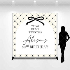 Aperturee - Aperturee Tying Up Black Bow Custom Name 30th Birthday Backdrop