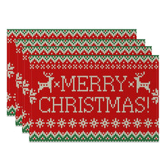 Aperturee - Aperturee Ugly Sweater Pattern Christmas Set Of 4 Placemats