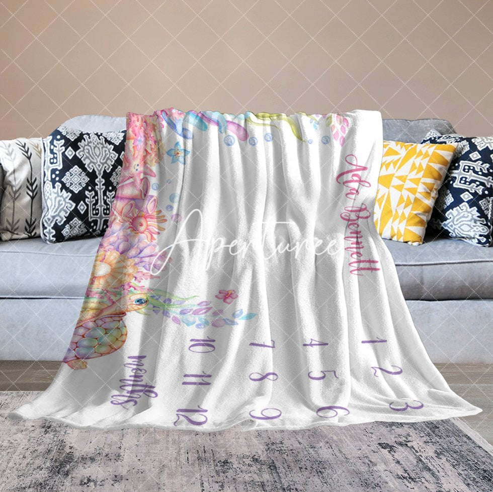 Aperturee - Aperturee Undersea Animals Monthly Table Custom Name Blanket