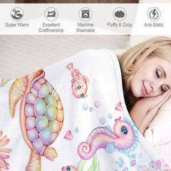 Aperturee - Aperturee Undersea Colorful Animals Custom Name Girl Blanket