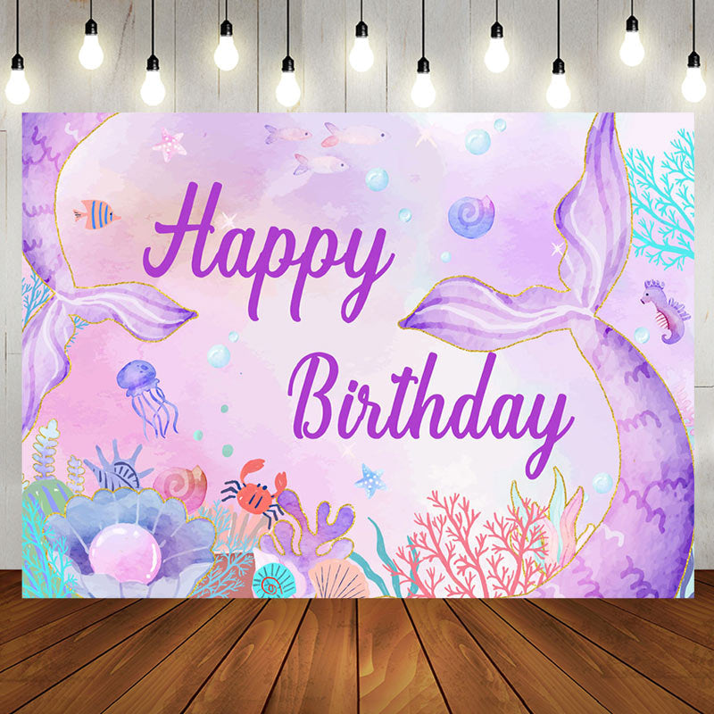 Aperturee - Aperturee Undersea Colorful Mermaid Happy Birthday Backdrop