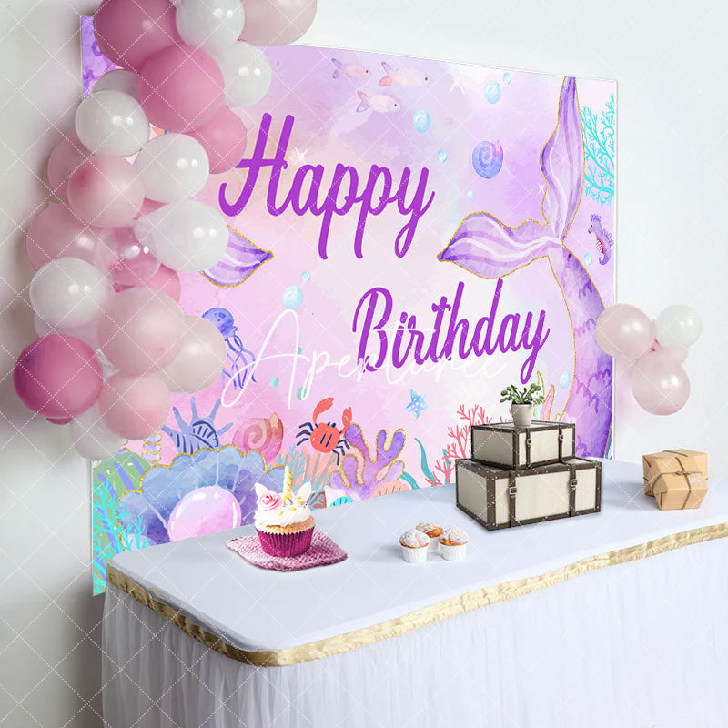 Aperturee - Aperturee Undersea Colorful Mermaid Happy Birthday Backdrop