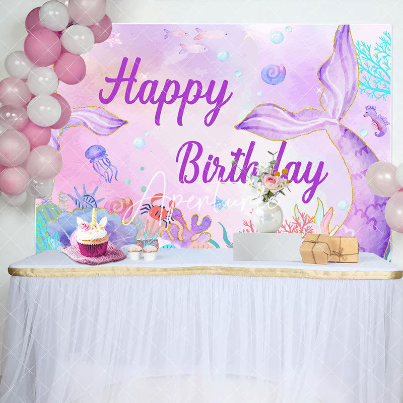 Aperturee - Aperturee Undersea Colorful Mermaid Happy Birthday Backdrop