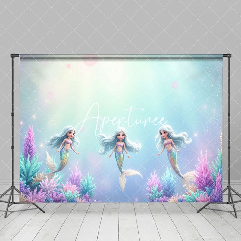 Aperturee - Aperturee Undersea Princess Mermaid Coral Cake Smash Backdrop