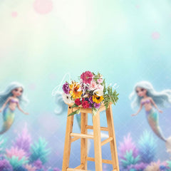 Aperturee - Aperturee Undersea Princess Mermaid Coral Cake Smash Backdrop