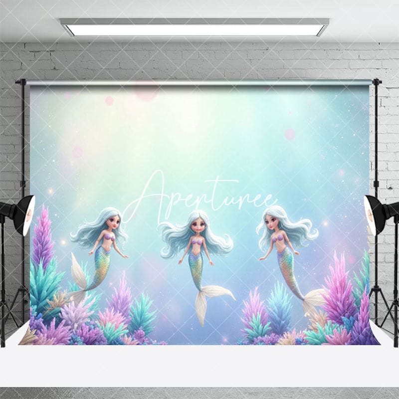 Aperturee - Aperturee Undersea Princess Mermaid Coral Cake Smash Backdrop