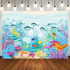 Aperturee - Aperturee Underwater Coral Starfish Cartoon Party Backdrop