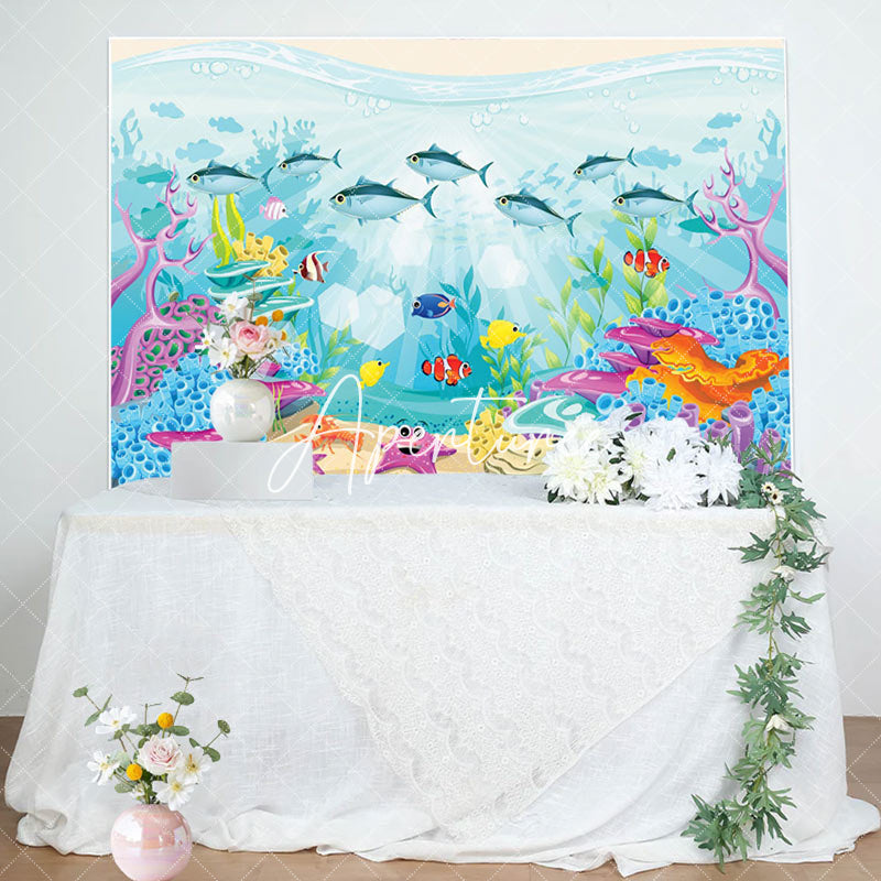 Aperturee - Aperturee Underwater Coral Starfish Cartoon Party Backdrop