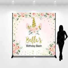 Aperturee - Aperturee Unicorn Floral Custom Name Birthday Bash Backdrop