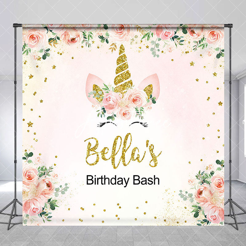 Aperturee - Aperturee Unicorn Floral Custom Name Birthday Bash Backdrop