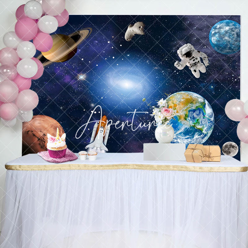 Aperturee - Aperturee Universe Galaxy Astronaut Birthday Party Backdrop