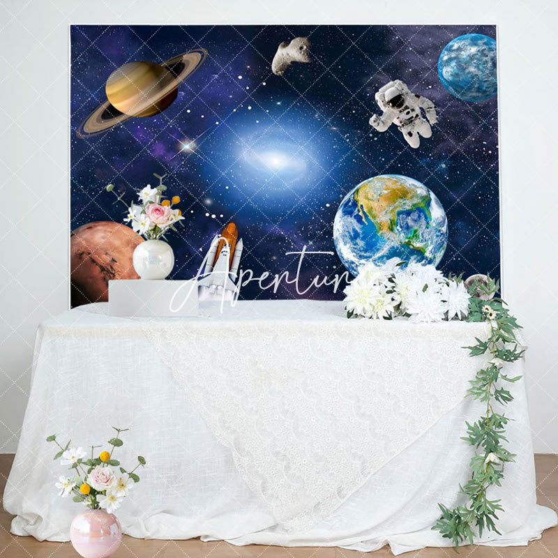 Aperturee - Aperturee Universe Galaxy Astronaut Birthday Party Backdrop