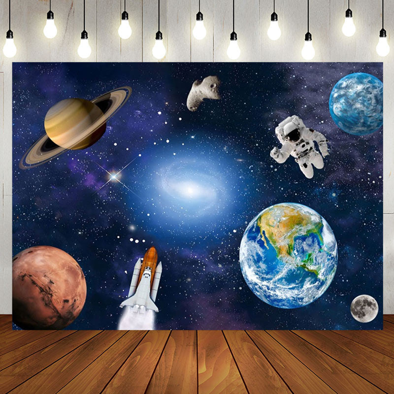 Aperturee - Aperturee Universe Galaxy Astronaut Birthday Party Backdrop