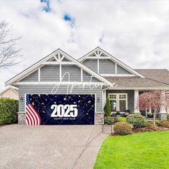 Aperturee - Aperturee Usa Flag 2025 Happy New Year Garage Door Banner