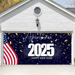 Aperturee - Aperturee Usa Flag 2025 Happy New Year Garage Door Banner