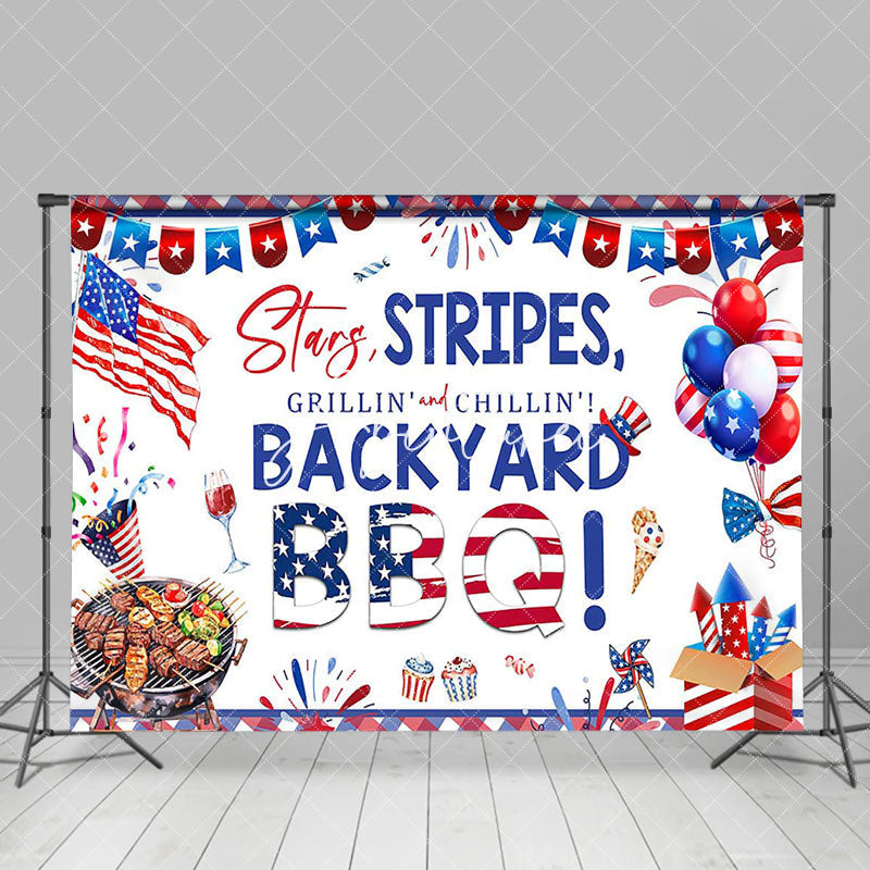 Aperturee - Aperturee Usa Flag Stars Stripes Backyard Bbq Party Backdrop