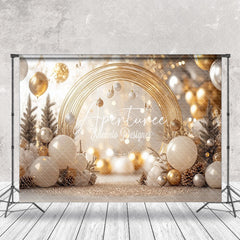 Aperturee - Aperturee Vague White Gold Balloons Leaves Christmas Backdrop