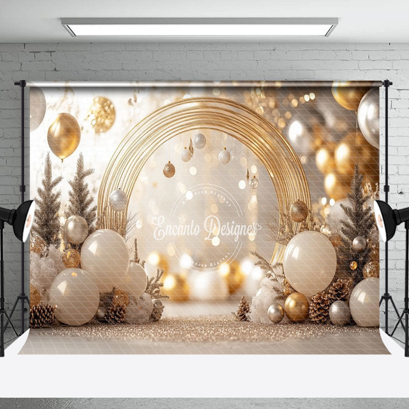 Aperturee - Aperturee Vague White Gold Balloons Leaves Christmas Backdrop