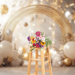 Aperturee - Aperturee Vague White Gold Balloons Leaves Christmas Backdrop