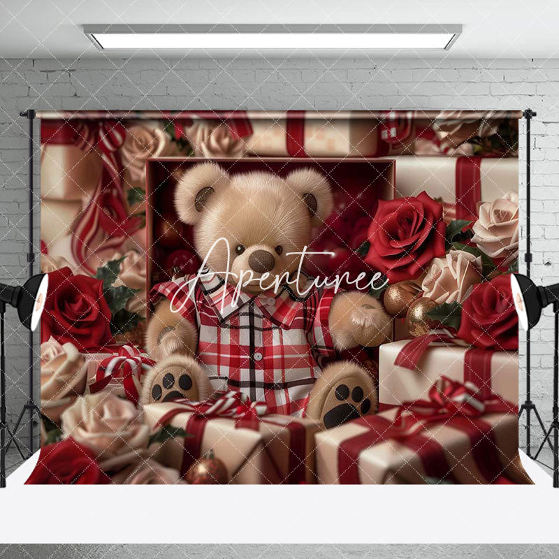 Aperturee - Aperturee Valentines Day Dense Gifts Box Bear Room Set Backdrop