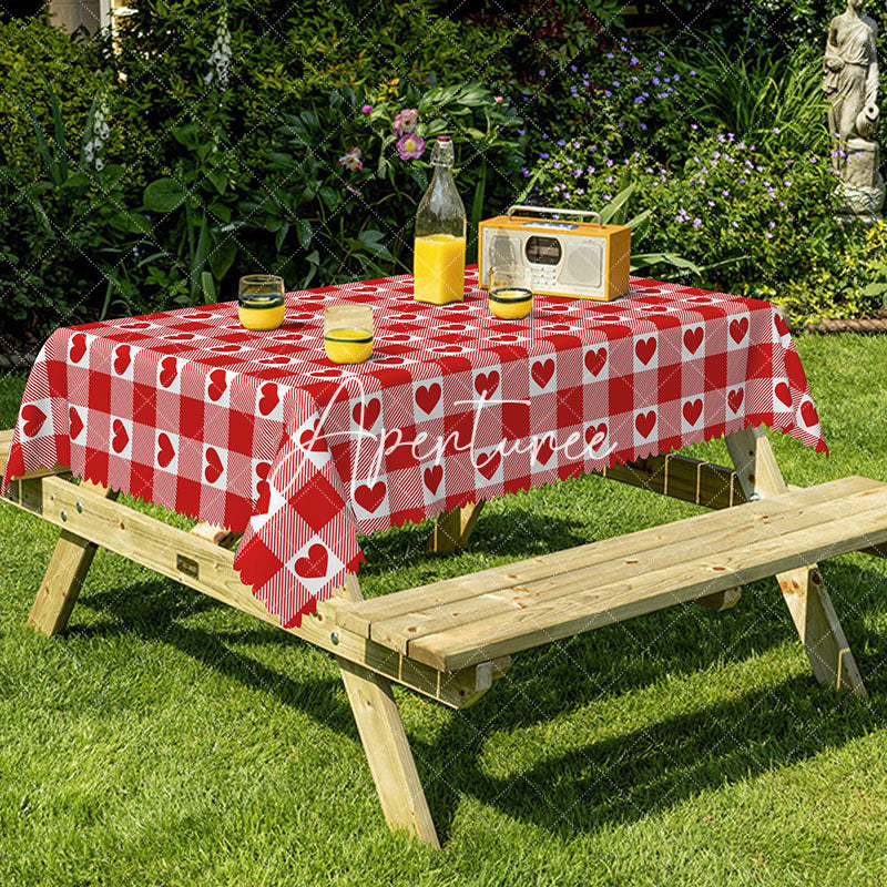 Aperturee - Aperturee Valentines Day Red Heart Pattern Rectangle Tablecloth