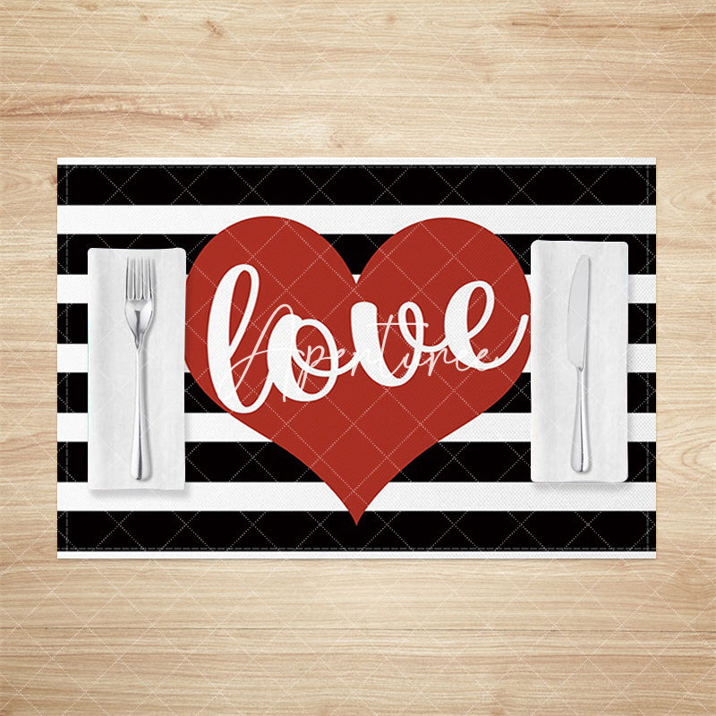 Aperturee - Aperturee Valentines Love Black White Stripe Set Of 4 Placemats