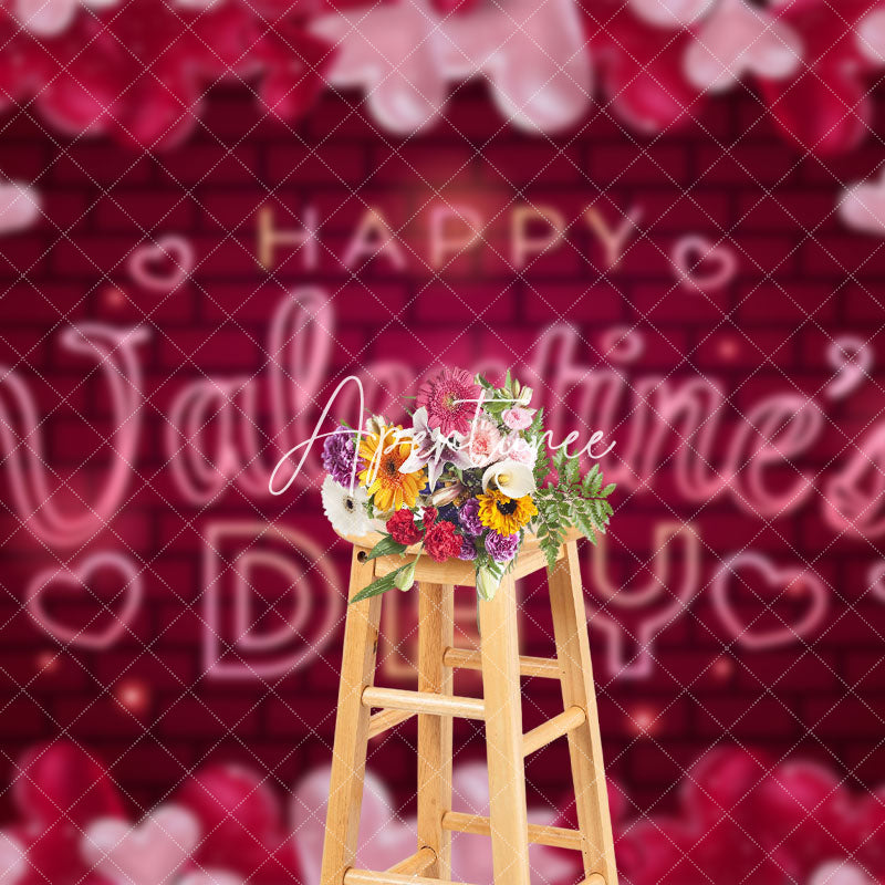 Aperturee - Aperturee Valentines Vibe Romantic Love Hearts Bricks Backdrop