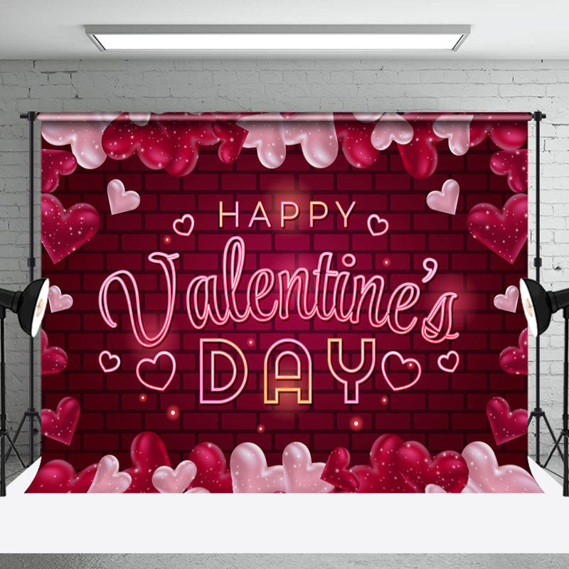 Aperturee - Aperturee Valentines Vibe Romantic Love Hearts Bricks Backdrop