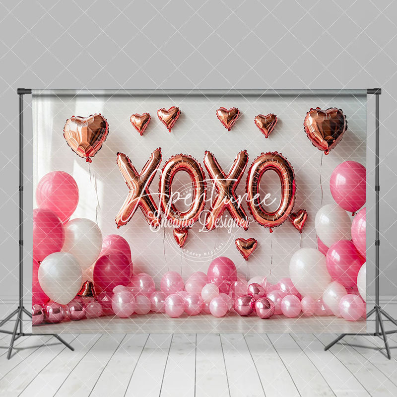 Aperturee - Aperturee Valentines Xoxo Romantic Pink White Balloons Backdrop