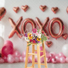 Aperturee - Aperturee Valentines Xoxo Romantic Pink White Balloons Backdrop