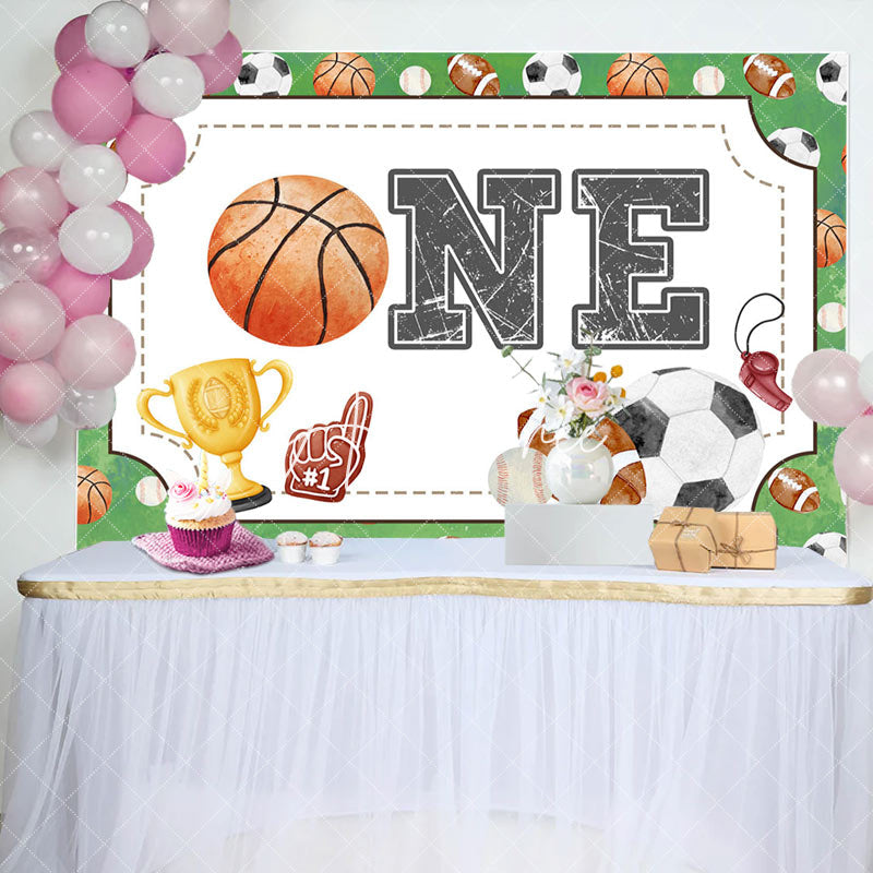 Aperturee - Aperturee Various Balls Sport Basketball One Birthday Backdrop