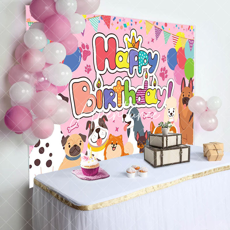 Aperturee - Aperturee Various Colorful Pet Balloon Happy Birthday Backdrop