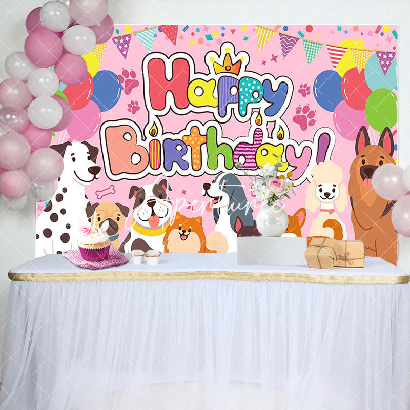 Aperturee - Aperturee Various Colorful Pet Balloon Happy Birthday Backdrop