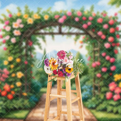 Aperturee - Aperturee Vibrant Garden Archway Rose Hydrangea View Backdrop