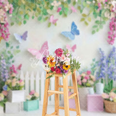 Aperturee - Aperturee Vibrant Garden Scene Flowers Butterflies Backdrop