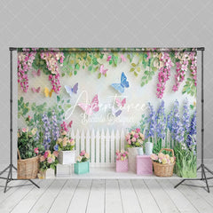 Aperturee - Aperturee Vibrant Garden Scene Flowers Butterflies Backdrop