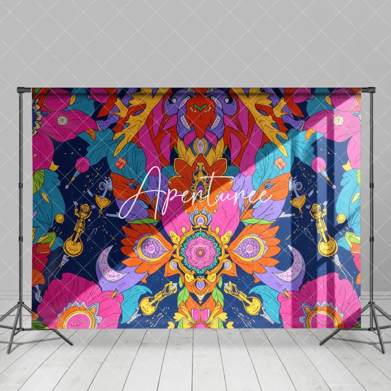 Aperturee - Aperturee Vibrant Multicolor Intricate Floral Rotated Backdrop