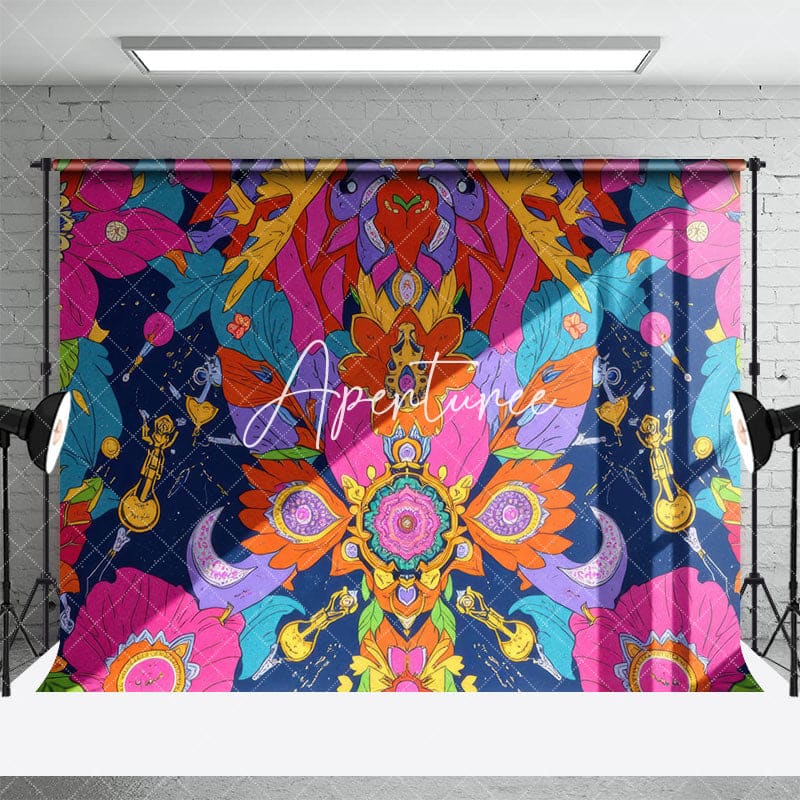 Aperturee - Aperturee Vibrant Multicolor Intricate Floral Rotated Backdrop