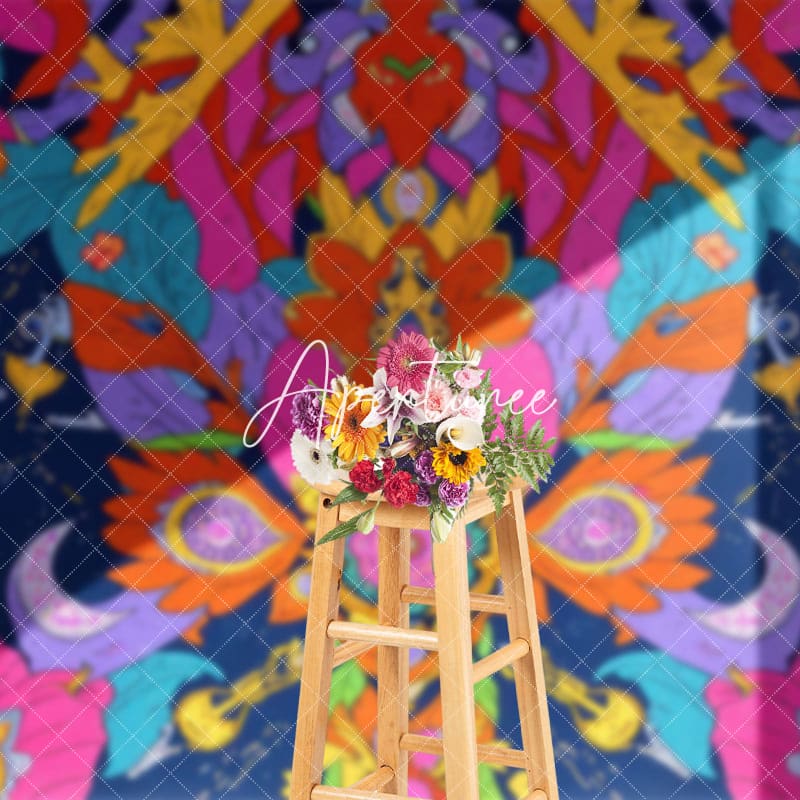 Aperturee - Aperturee Vibrant Multicolor Intricate Floral Rotated Backdrop