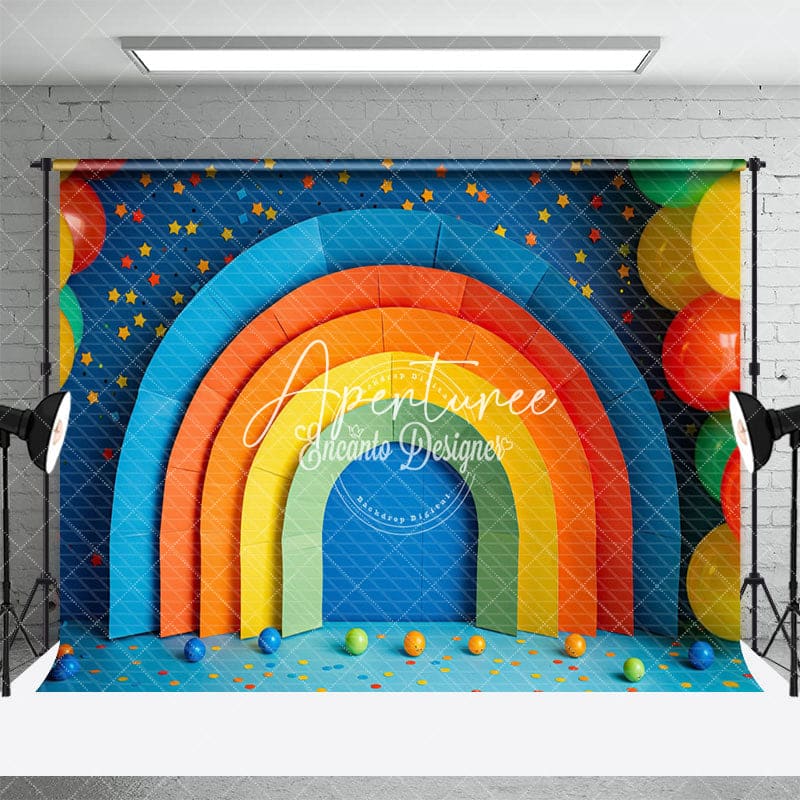 Aperturee - Aperturee Vibrant Rainbow Archway Geometric Patterns Backdrop