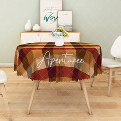 Aperturee - Aperturee Vibrant Red Brown Beige Checker Pattern Tablecloth