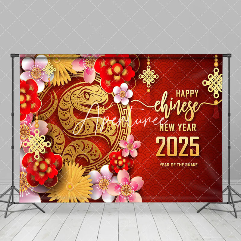 Aperturee - Aperturee Vibrant Red Flower Snake Chinese New Year Celebration Backdrop