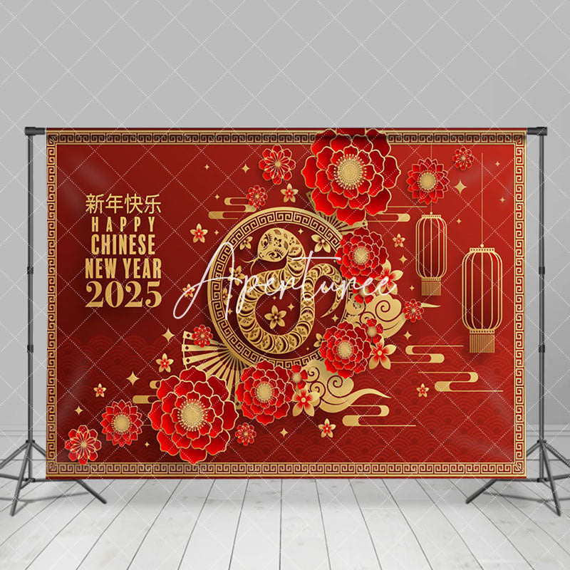 Aperturee - Aperturee Vibrant Snake Flower 2025 Chinese New Year Celebration Backdrop