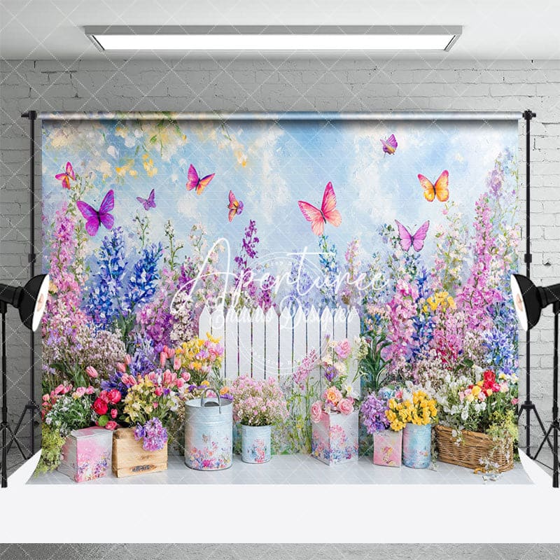 Aperturee - Aperturee Vibrant Spring Garden Colorful Butterflies Backdrop